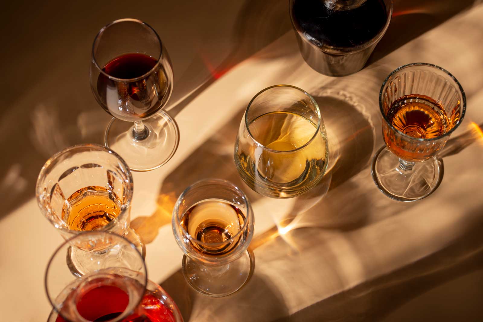 multiple wine glasses on a table